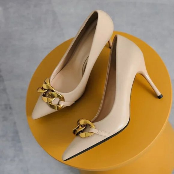 Fine heel metal buckle sharp -headed shallow mouth banquet Ms. wearing fairy sho - Picture 2 of 8